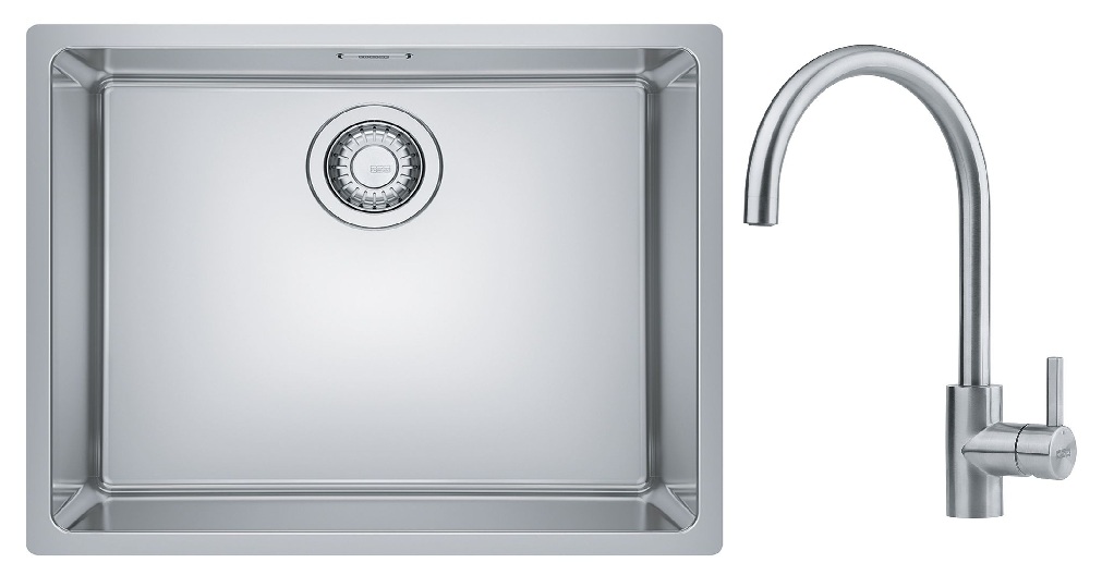 Zestaw Franke Maris zlewozmywak stalowy 50x40 cm z baterią kuchenną Eos Neo jedwab/ stal szlachetna (1220543996, 1150590044)