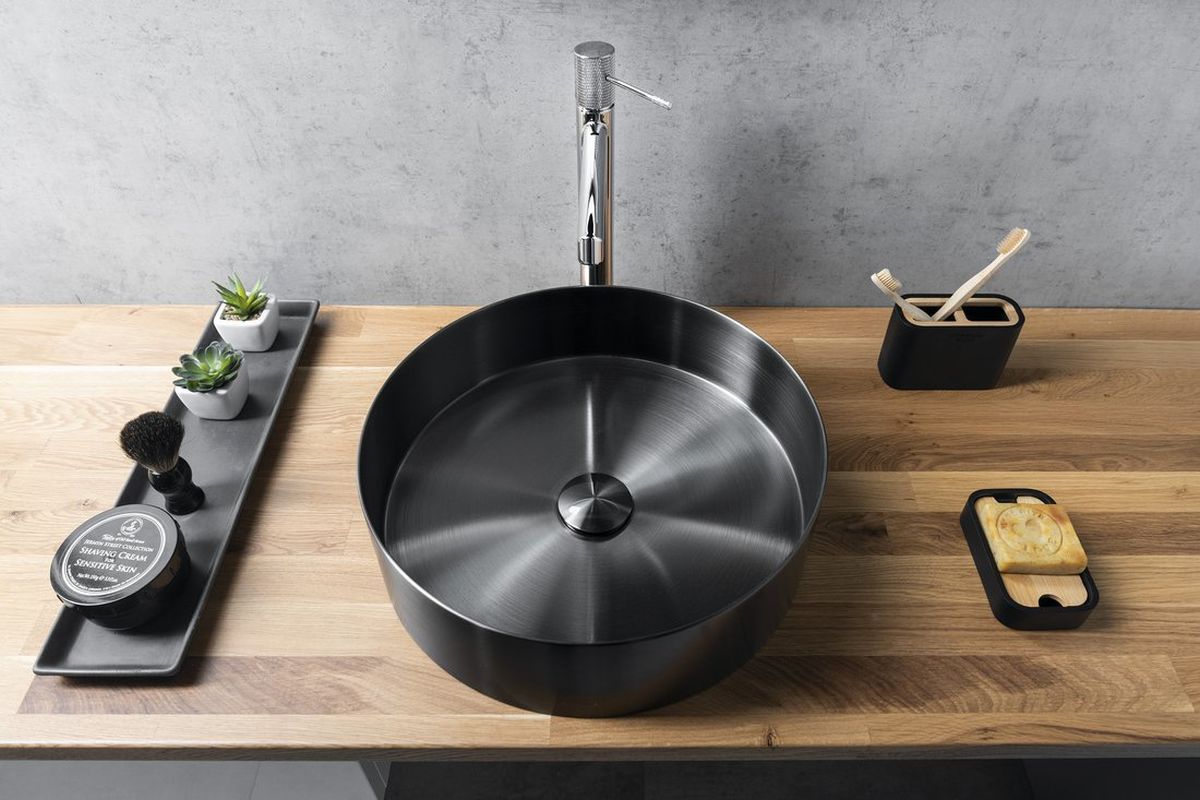 Sapho Aurum umywalka 38x38 cm nablatowa okrągła antracytowa AU101