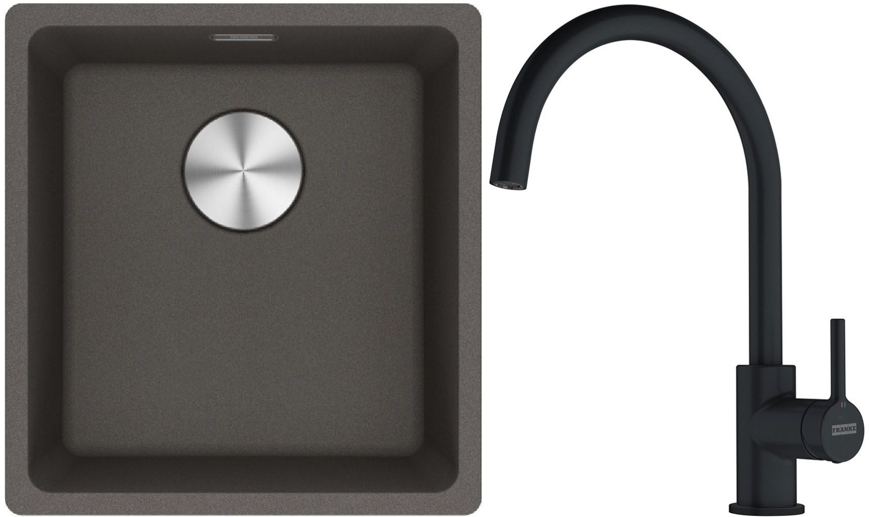 Franke Maris MRG 110-37 zlewozmywak granitowy 43x40 cm łupkowy szary z baterią kuchenną Lina czarny mat (1250716374, 1150626019)