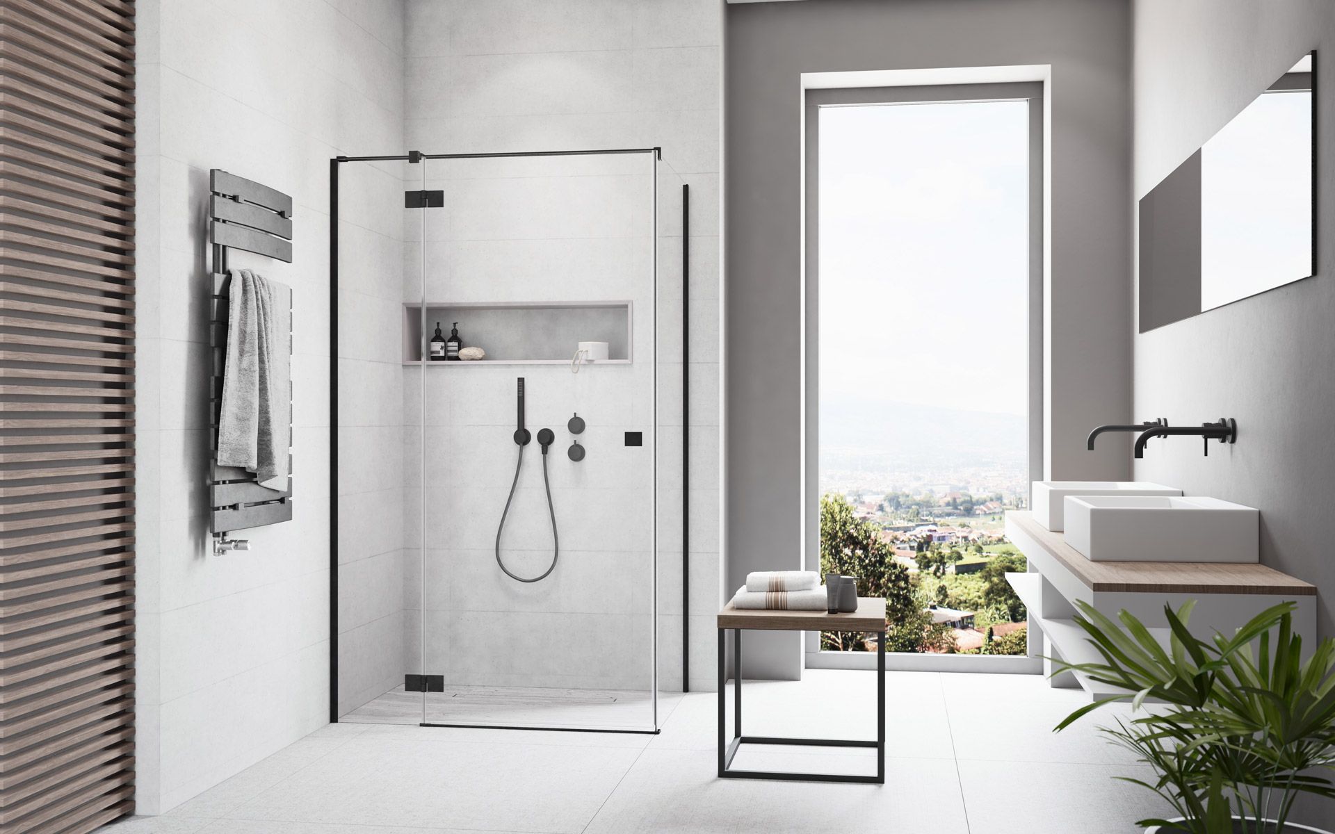 Radaway Essenza New Black KDJ drzwi prysznicowe 80 cm lewe czarny mat/szkło przezroczyste 1385043-54-01L