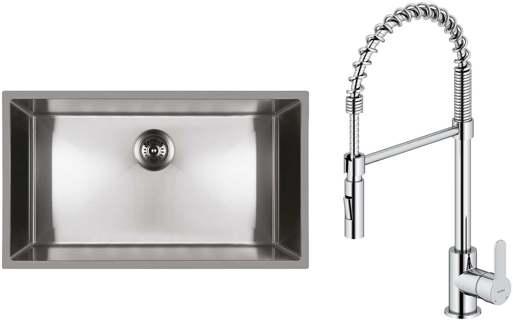 Zestaw Oltens Stalvask zlewozmywak stalowy 76x44 cm z baterią kuchenną Duf stal polerowana/chrom (71102100, 35203100) - Wysyłka w 24h