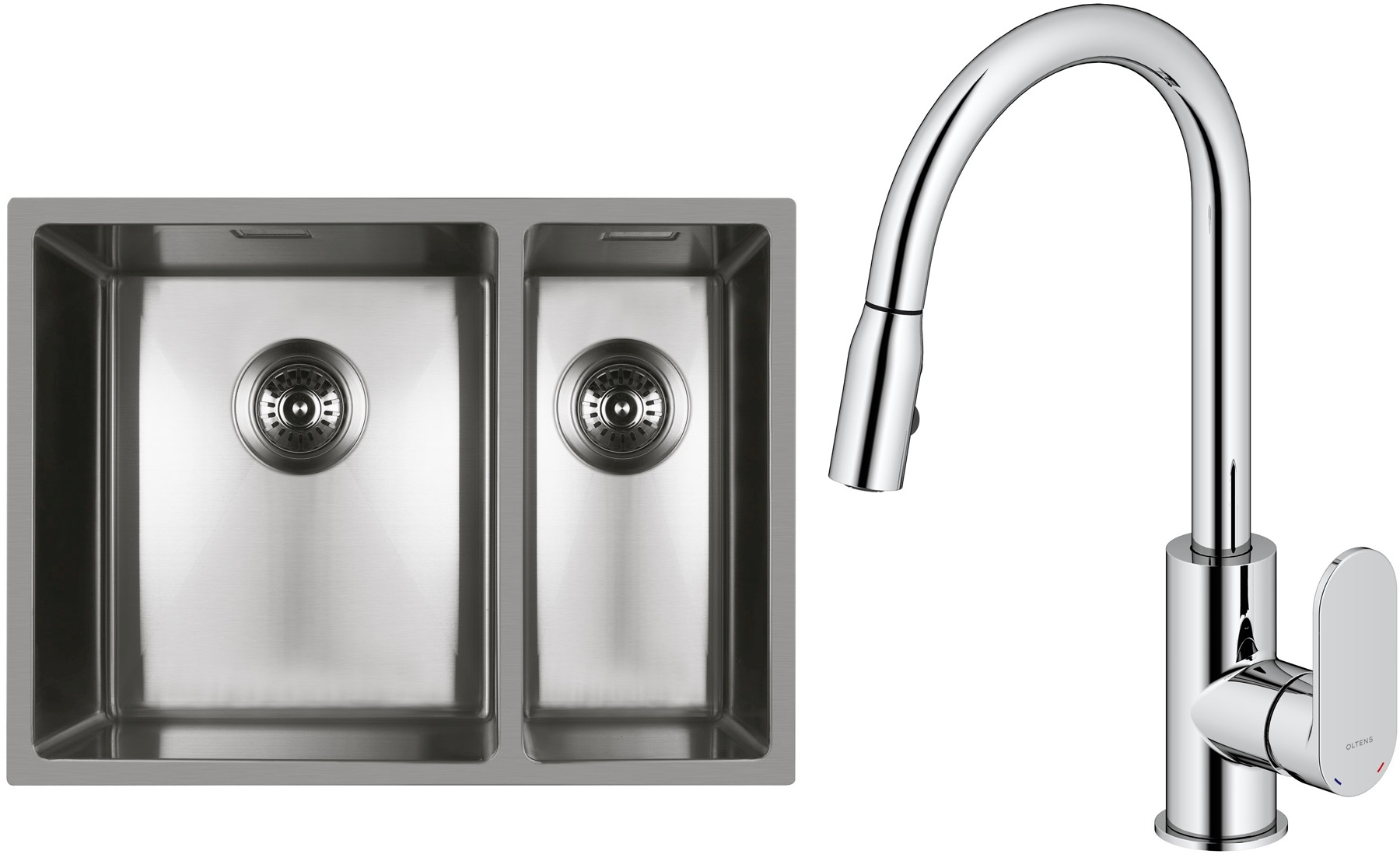 Zestaw Oltens Stalvask zlewozmywak stalowy 58x44 cm z baterią kuchenną Lista stal polerowana/chrom (71200100, 35202100) - Wysyłka w 24h