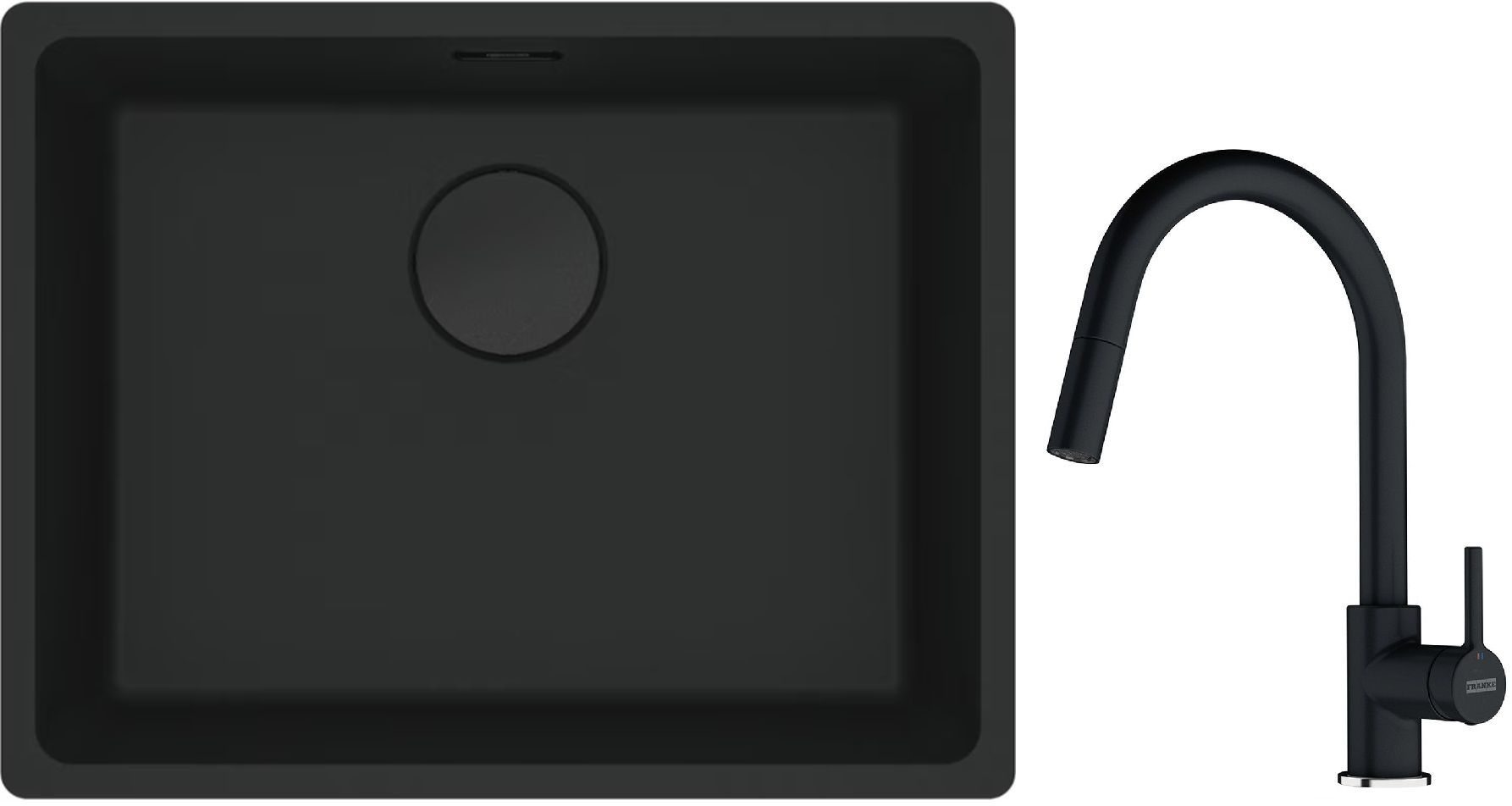 Franke Maris MRG 110-52 zlewozmywak 52x40 cm Fragranite czarny mat z baterią kuchenną Lina onyx (1250697759, 1150626055) - Wysyłka w 24h