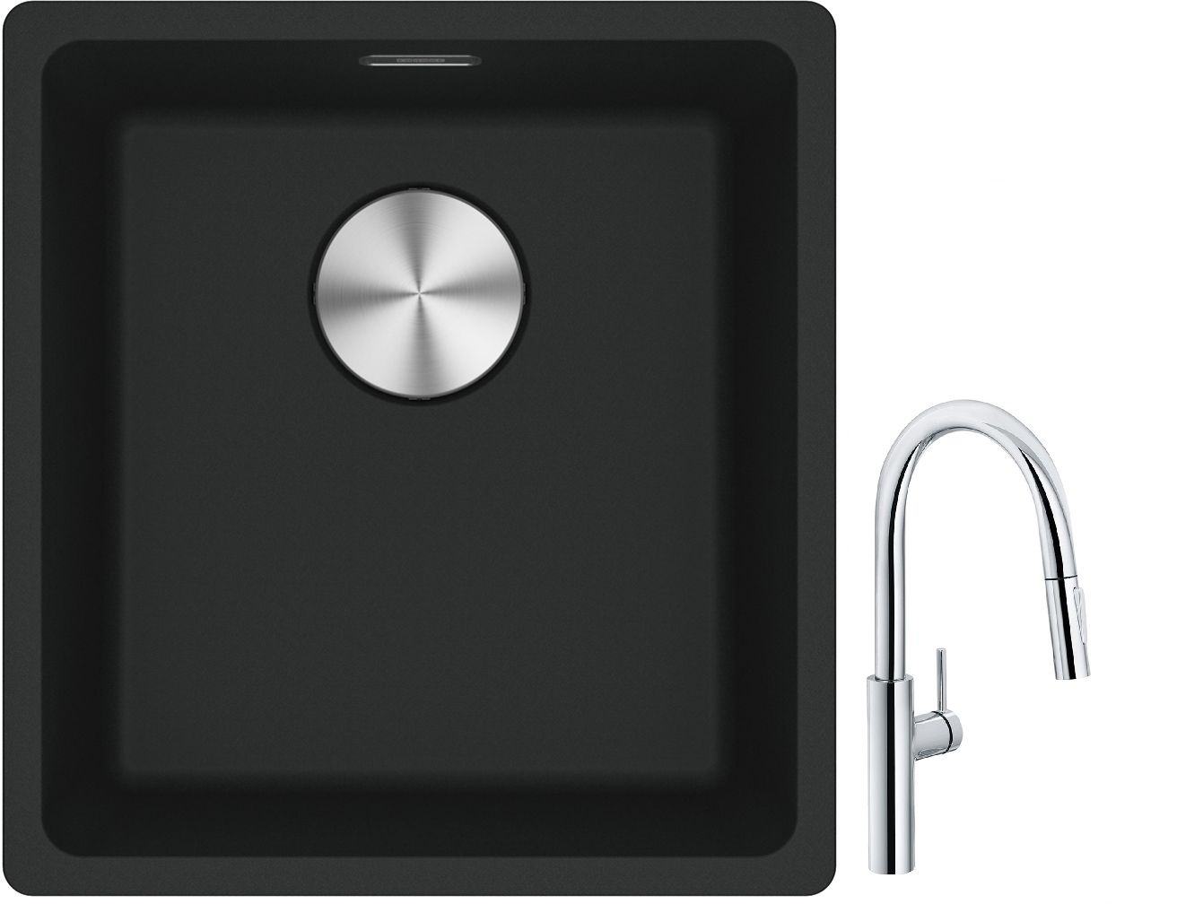 Franke Maris MRG 110-37 zlewozmywak 40x37 cm Fragranite czarny mat z baterią kuchenną Pescara L Slide-In chrom (1250687248, 1150538940)