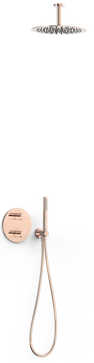 Tres Therm-Box zestaw prysznicowy podtynkowy termostatyczny z deszczownicą różowe złoto 24-K 26225003OP