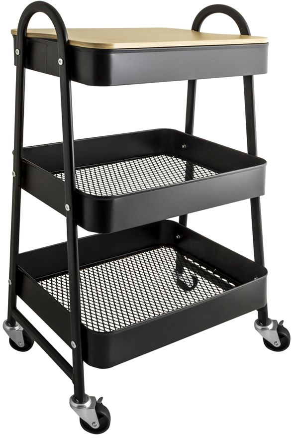 AWD Interior regał łazienkowy stojący z kółkami drewno/czarny AWD02041822