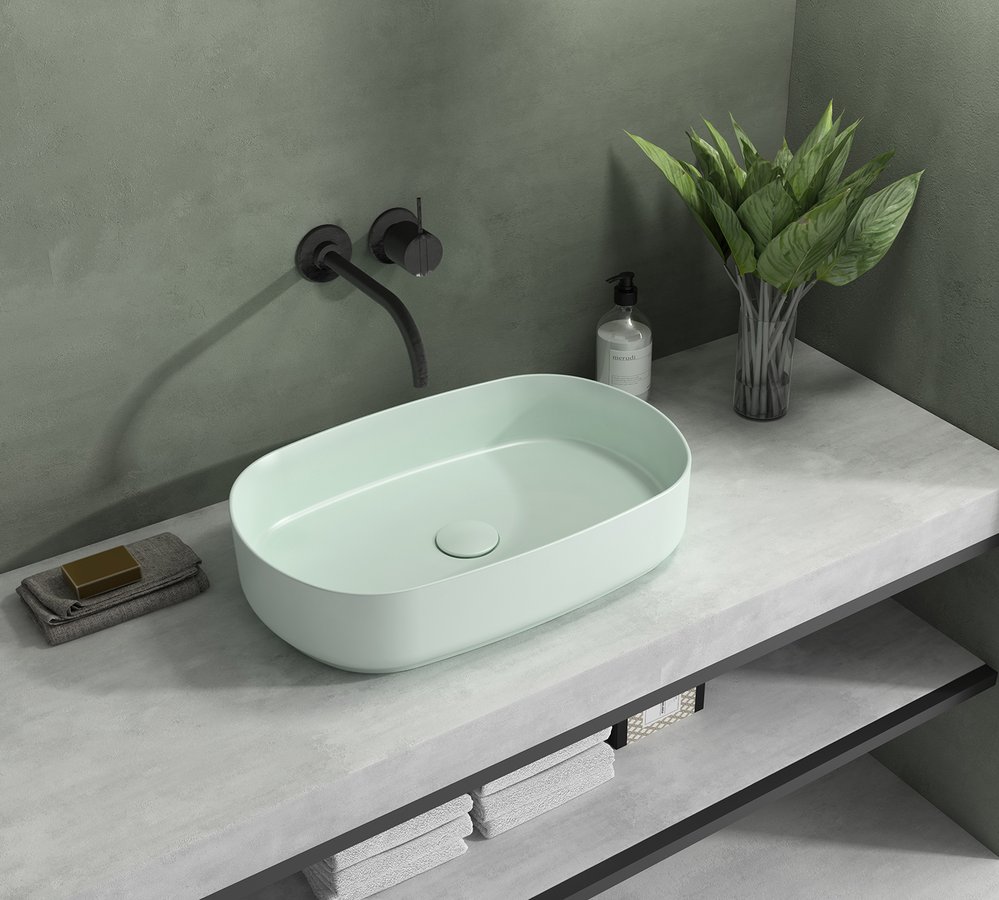 Isvea Infinity umywalka 55x36 cm owalna nablatowa zielona 10NF65055-2T