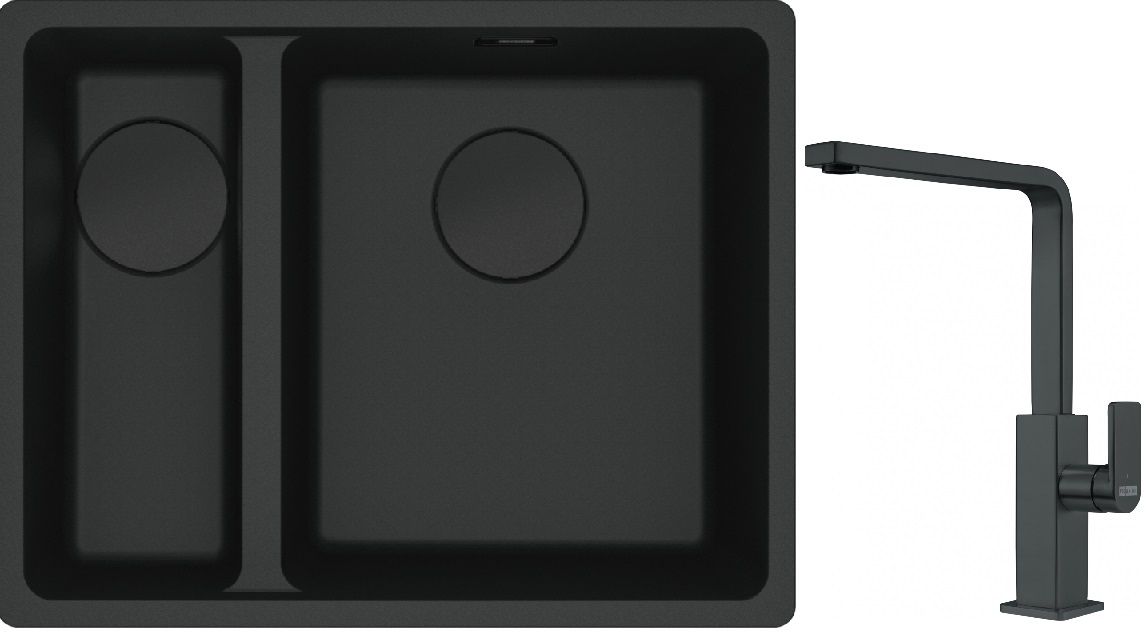 Franke Maris MRG 160-34-15SBL zlewozmywak 52x40 cm Fragranite czarny mat z baterią kuchenną Mythos czarna stal szlachetna (1250697756, ...