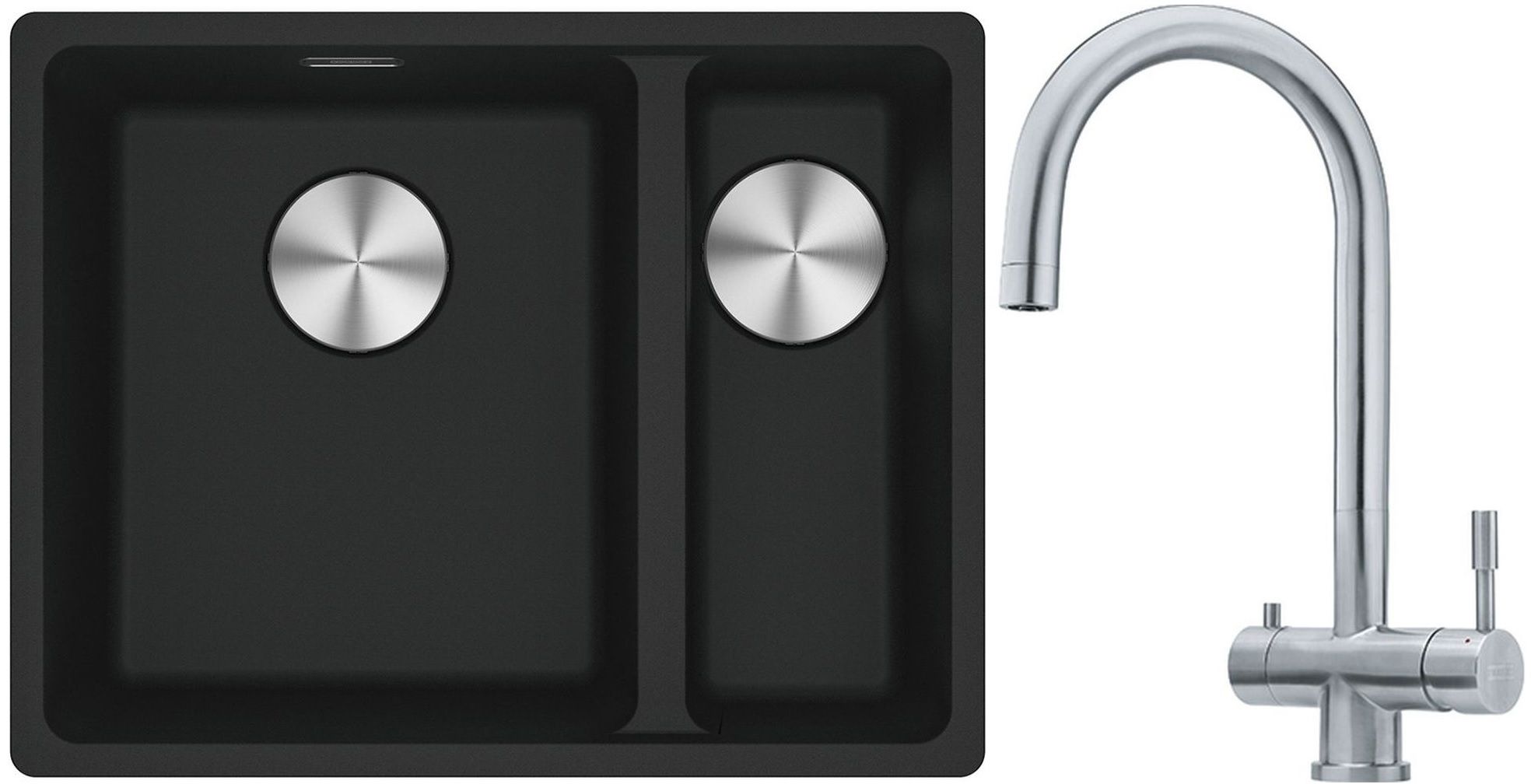 Franke Maris MRG 160-34-15SBR zlewozmywak 52x40 cm Fragranite czarny mat z baterią kuchenną Eos stal szlachetna (1250687264, 1200179979)