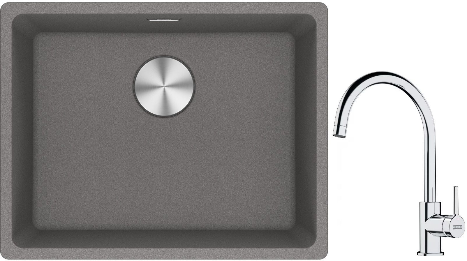 Franke Maris MRG 110-52 zlewozmywak 55x43 cm Fragranite kamienny szary z baterią kuchenną Lina chrom (1250687254, 1150693228)