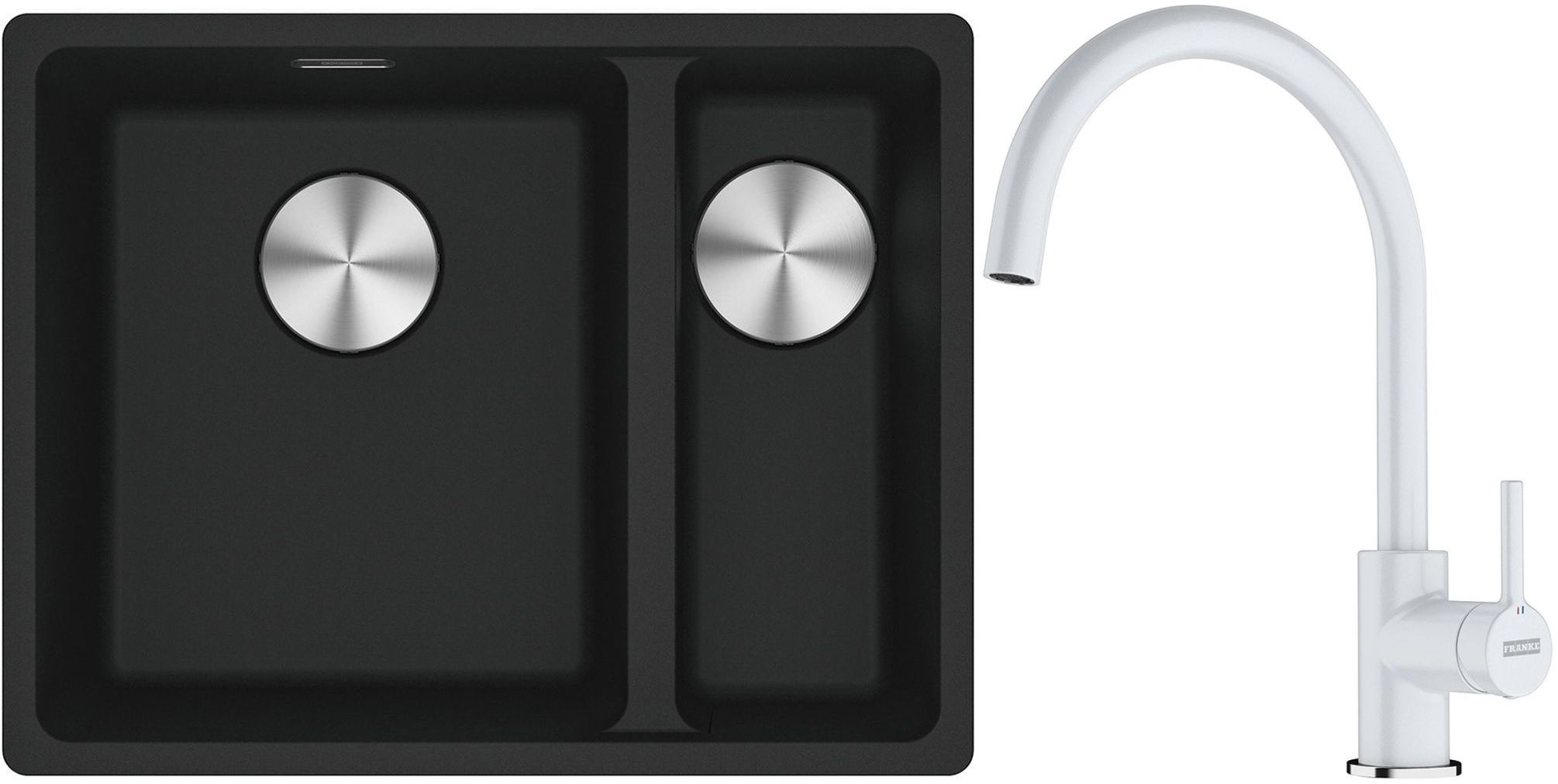 Franke Maris MRG 160-34-15SBR zlewozmywak 52x40 cm Fragranite czarny mat z baterią kuchenną Lina biały polarny (1250687264, 1150626024)