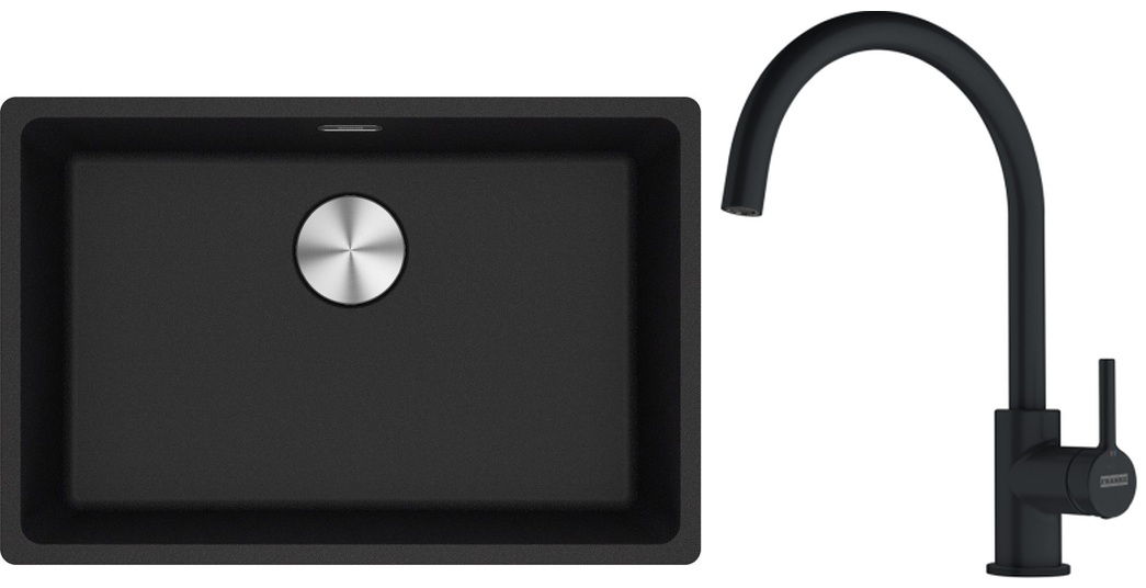 Franke Maris MRG 110-62 zlewozmywak 62x40 cm Fragranite onyx z baterią kuchenną Lina czarny mat (1250687257, 1150626019)