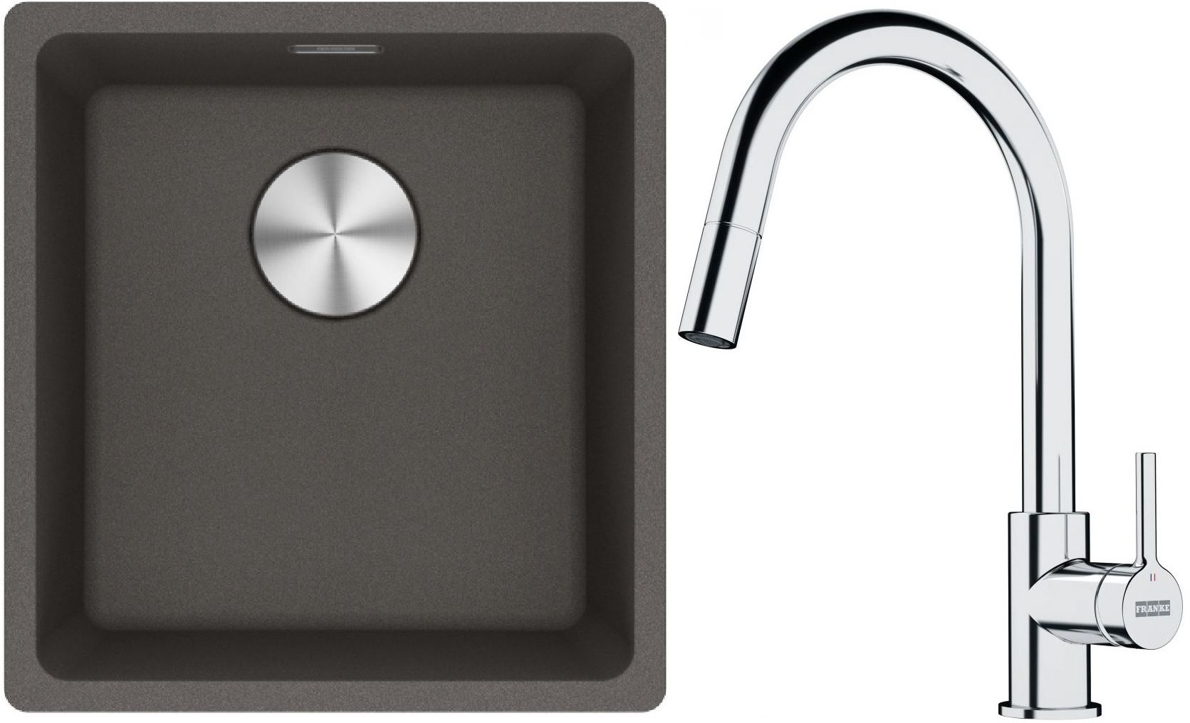 Franke Maris MRG 110-37 zlewozmywak granitowy 43x40 cm łupkowy szary z baterią kuchenną Lina chrom (1250716374, 1150693229)