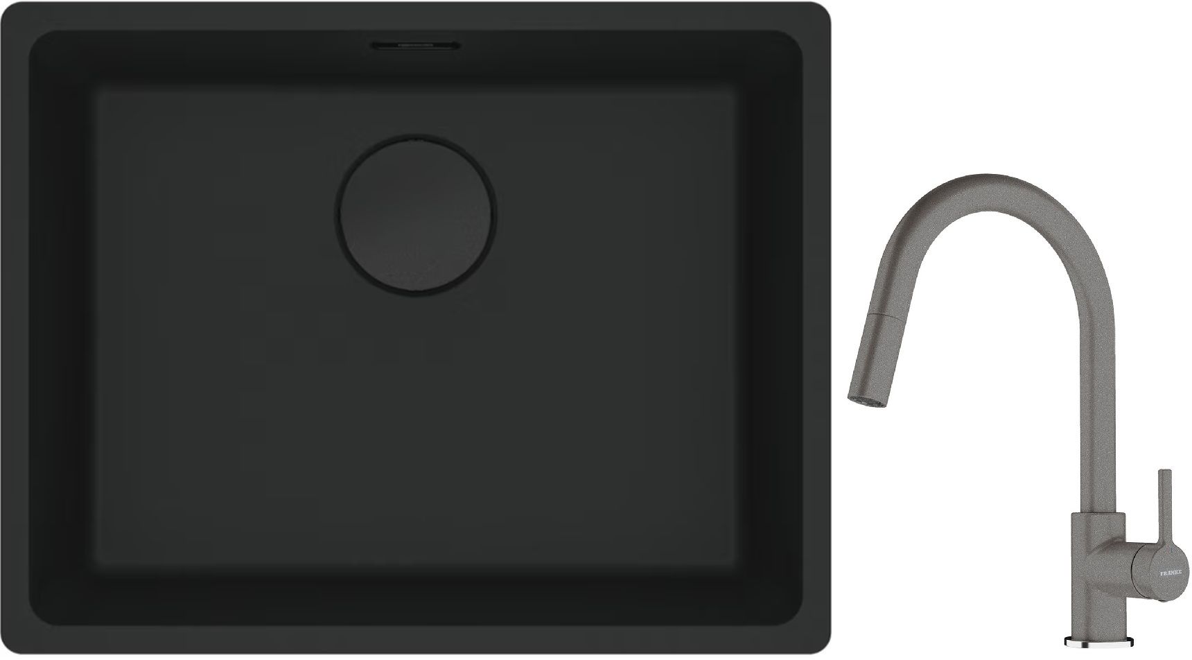 Franke Maris MRG 110-52 zlewozmywak 52x40 cm Fragranite czarny mat z baterią kuchenną Lina kamienny szary (1250697759, 1150626057) - Wysyłka w 24h
