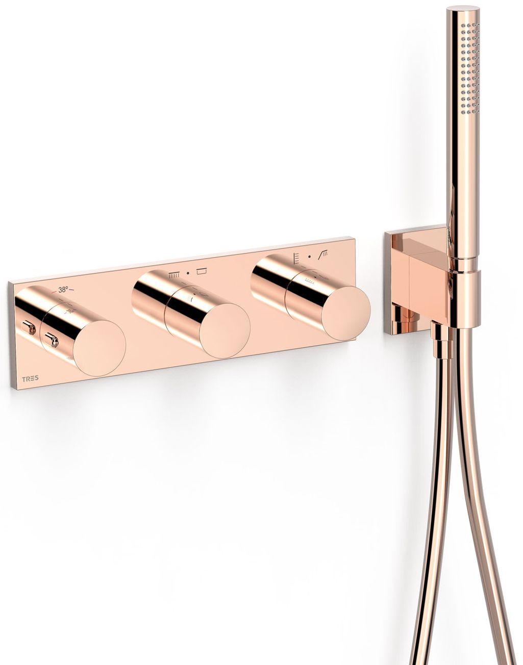 Tres B-System bateria wannowo-prysznicowa podtynkowa termostatyczna różowe złoto połysk 30735401OP