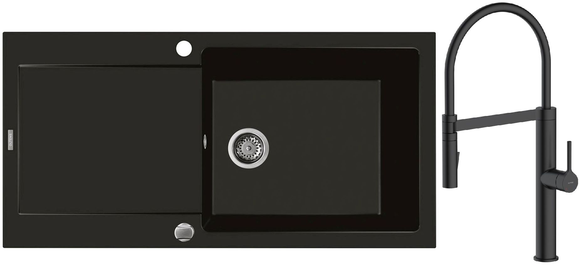 Zestaw Oltens Gravan zlewozmywak granitowy 1-komorowy 100x50 cm z baterią kuchenną Borga czarny mat (72101300, 35207300) - Wysyłka w 24h