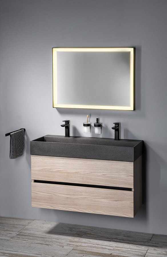 Sapho Quadrado umywalka 96x44 cm meblowa prostokątna podwójna betonowa czarny granit AR473