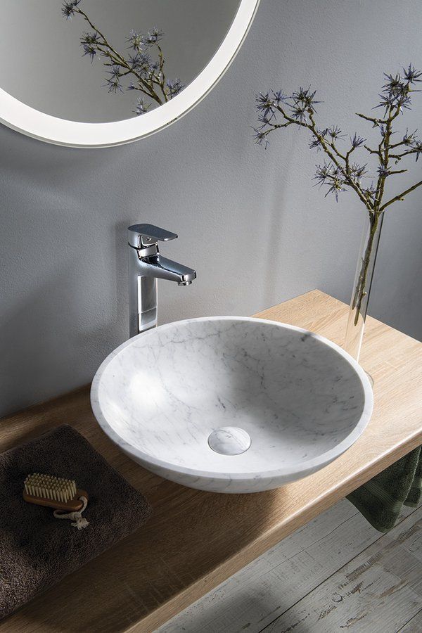 Sapho Blok umywalka 42 cm nablatowa okrągła biała carrara 2401-42