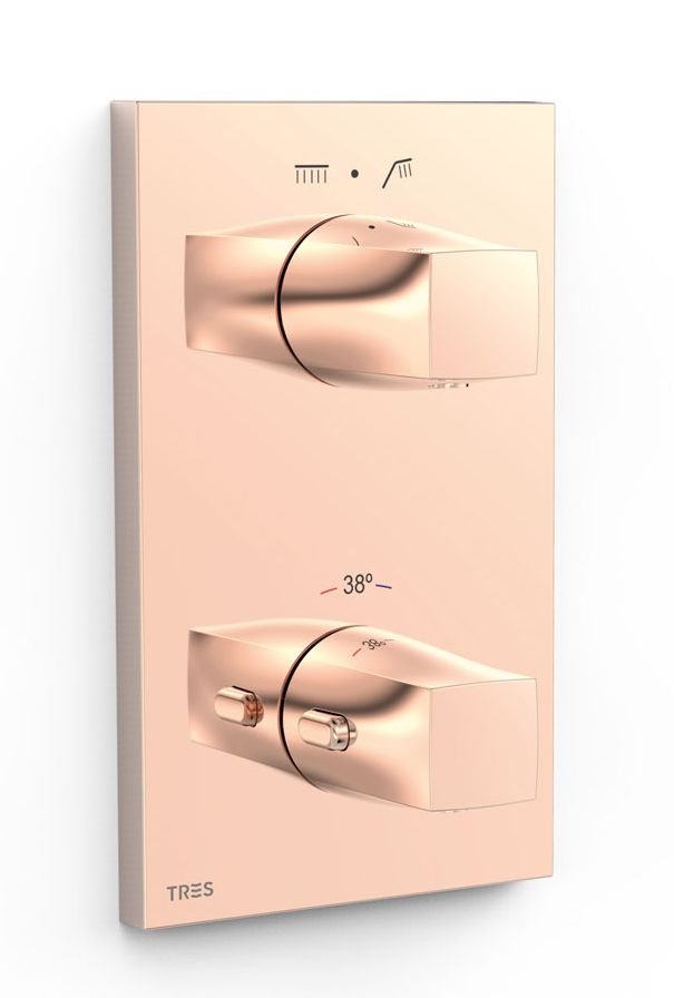 Tres Therm-Box bateria wannowo-prysznicowa podtynkowa termostatyczna różowe złoto 24-K 21125001OP