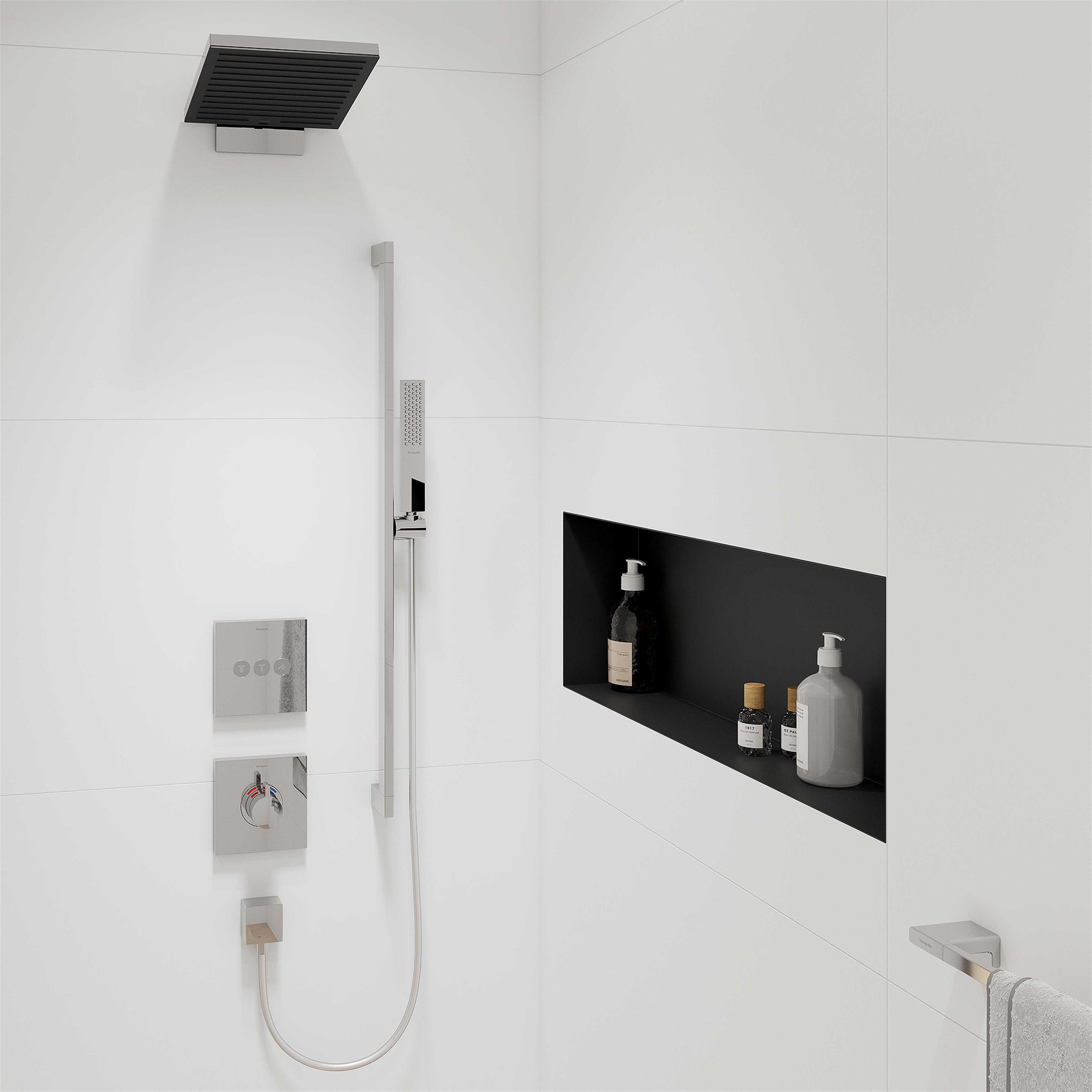 Hansgrohe Pulsify E deszczownica 26 cm kwadratowa z ramieniem ściennym chrom 24350000