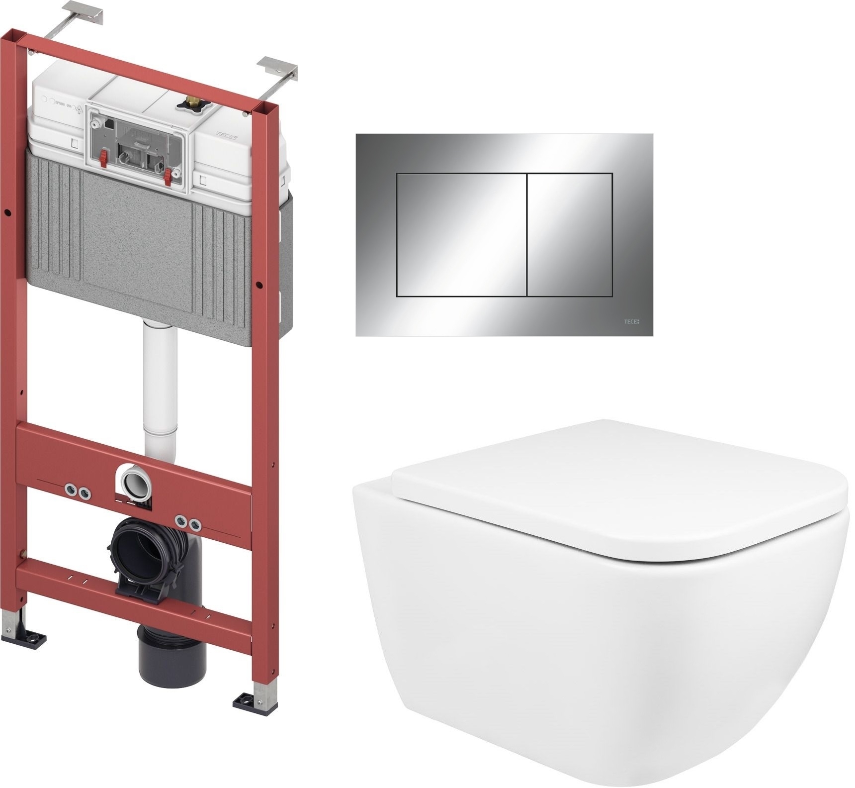 Zestaw Oltens Vernal miska WC wisząca z deską wolnoopadającą i stelaż podtynkowy Tece Base z przyciskiem Now biały/chrom błyszczący ... - Wysyłka w 