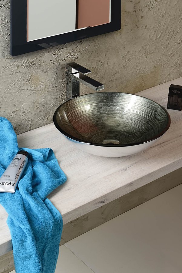 Sapho Beauty Damar umywalka 42 cm nablatowa okrągła ciemnoszary/srebrny 2501-20