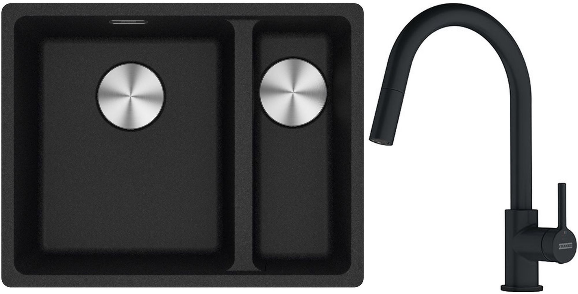 Franke Maris MRG 160-34-15SBR zlewozmywak 52x40 cm Fragranite onyx z baterią kuchenną Lina czarny mat (1250687265, 1150626053)
