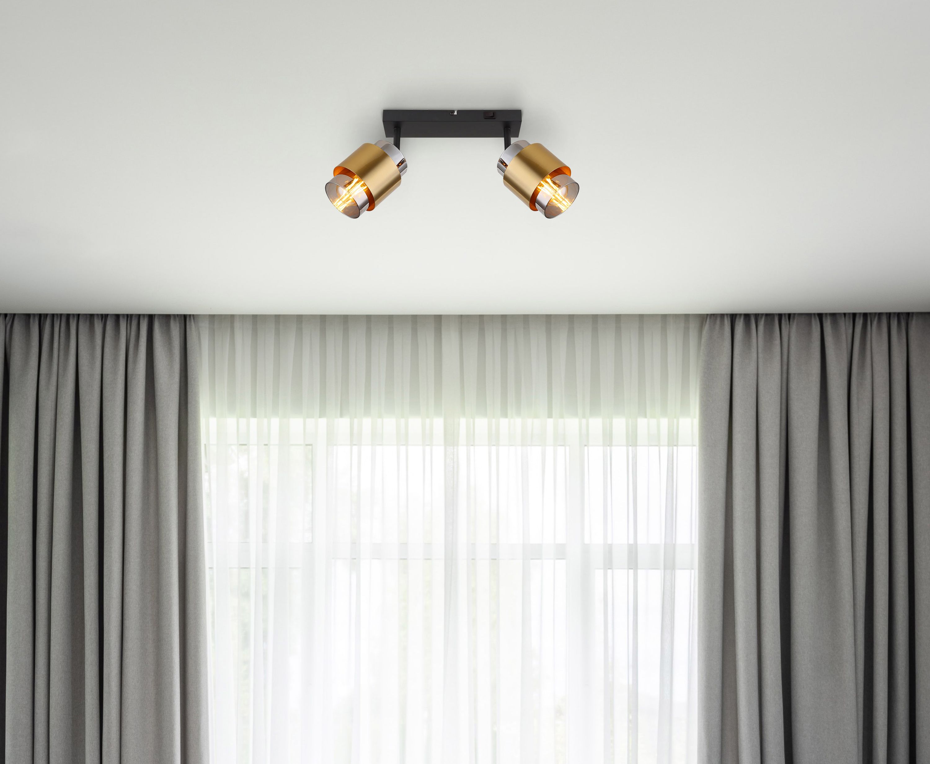 Globo Lighting Milley lampa podsufitowa 2x40W czarny mat/mosiądz/szkło przydymione 15560-2