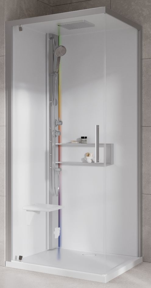 Novellini Glax 2 2.0 G+F kabina z hydromasażem 90 cm kwadratowa lewa parowa z brodzikiem srebrna G22GF99ST5-1BB