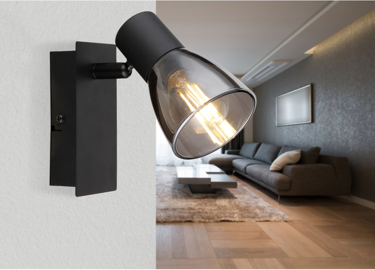 Globo Lighting Claude kinkiet 1x40W czarny mat/przydymiony 54307-1