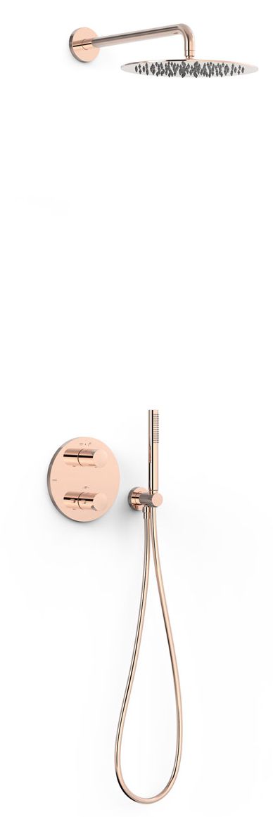 Tres Therm-Box zestaw prysznicowy podtynkowy termostatyczny z deszczownicą różowe złoto 24-K 26225004OP