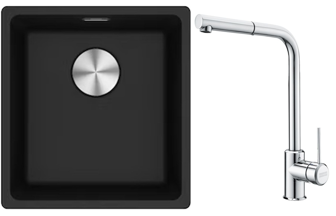 Franke Maris MRG 110-37 zlewozmywak 40x37 cm Fragranite onyx z baterią kuchenną Sirius Side chrom (1250687249, 1150668280)