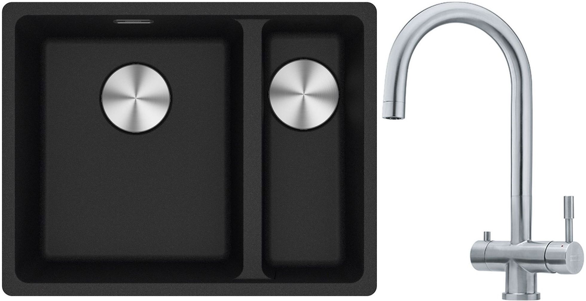 Franke Maris MRG 160-34-15SBR zlewozmywak 52x40 cm Fragranite onyx z baterią kuchenną Eos stal szlachetna (1250687265, 1200179979)