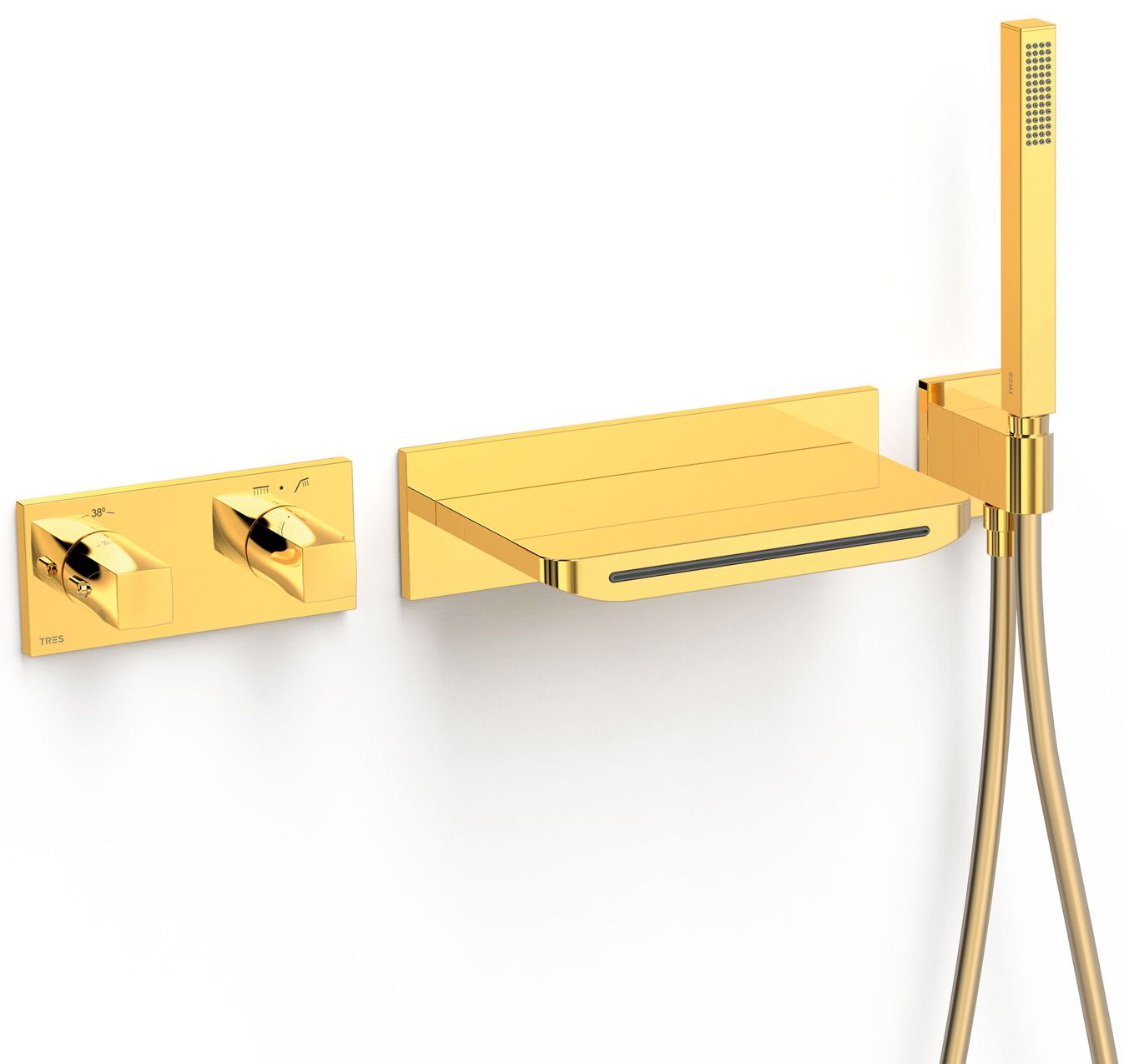 Tres B-System bateria wannowo-prysznicowa podtynkowa termostatyczna złoty połysk 30725207OR