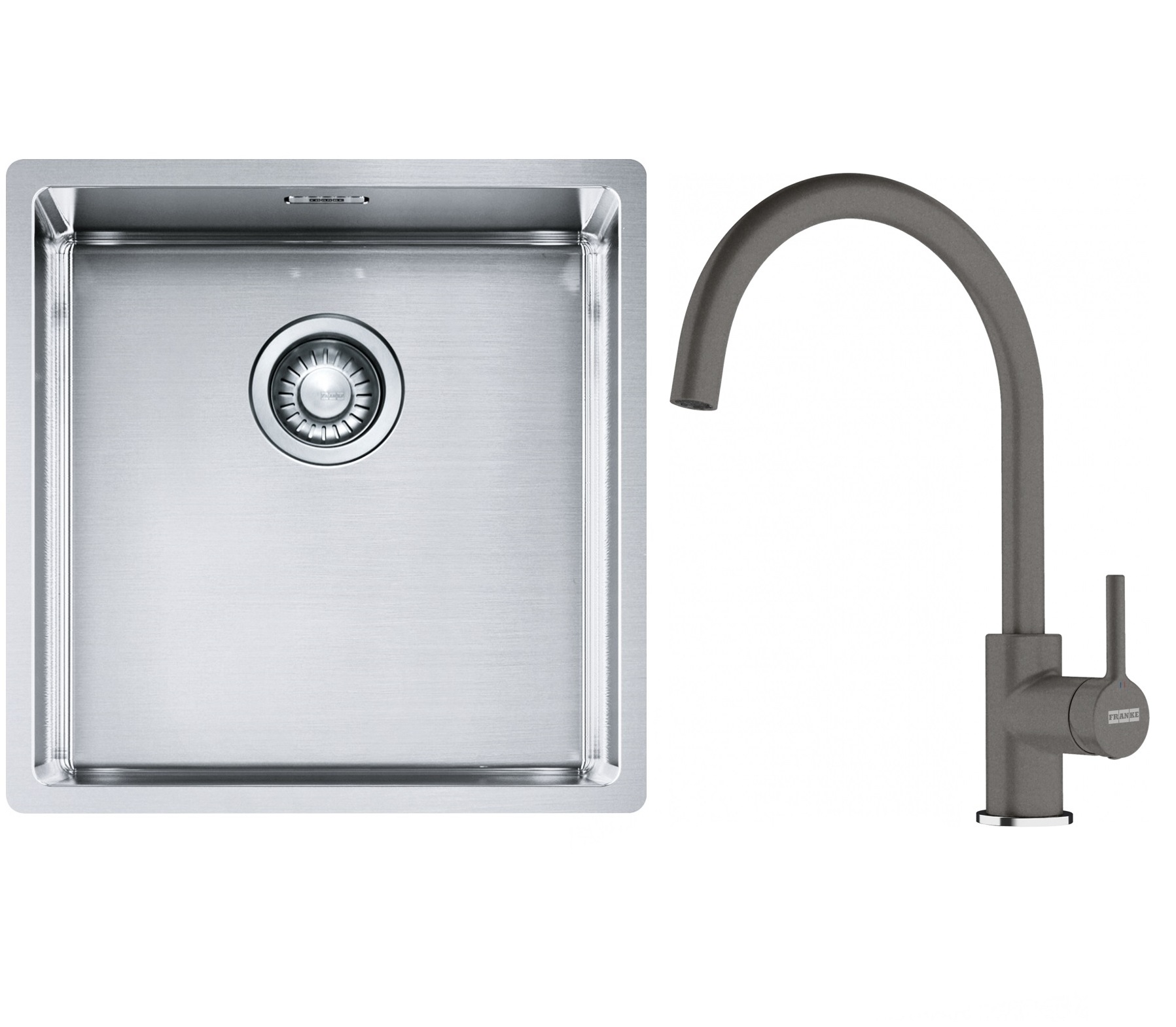 Franke Box BXX 210/110-40 zlewozmywak 45x44 cm stalowy z baterią kuchenną Lina kamienny szary (1270453654, 1150626022)