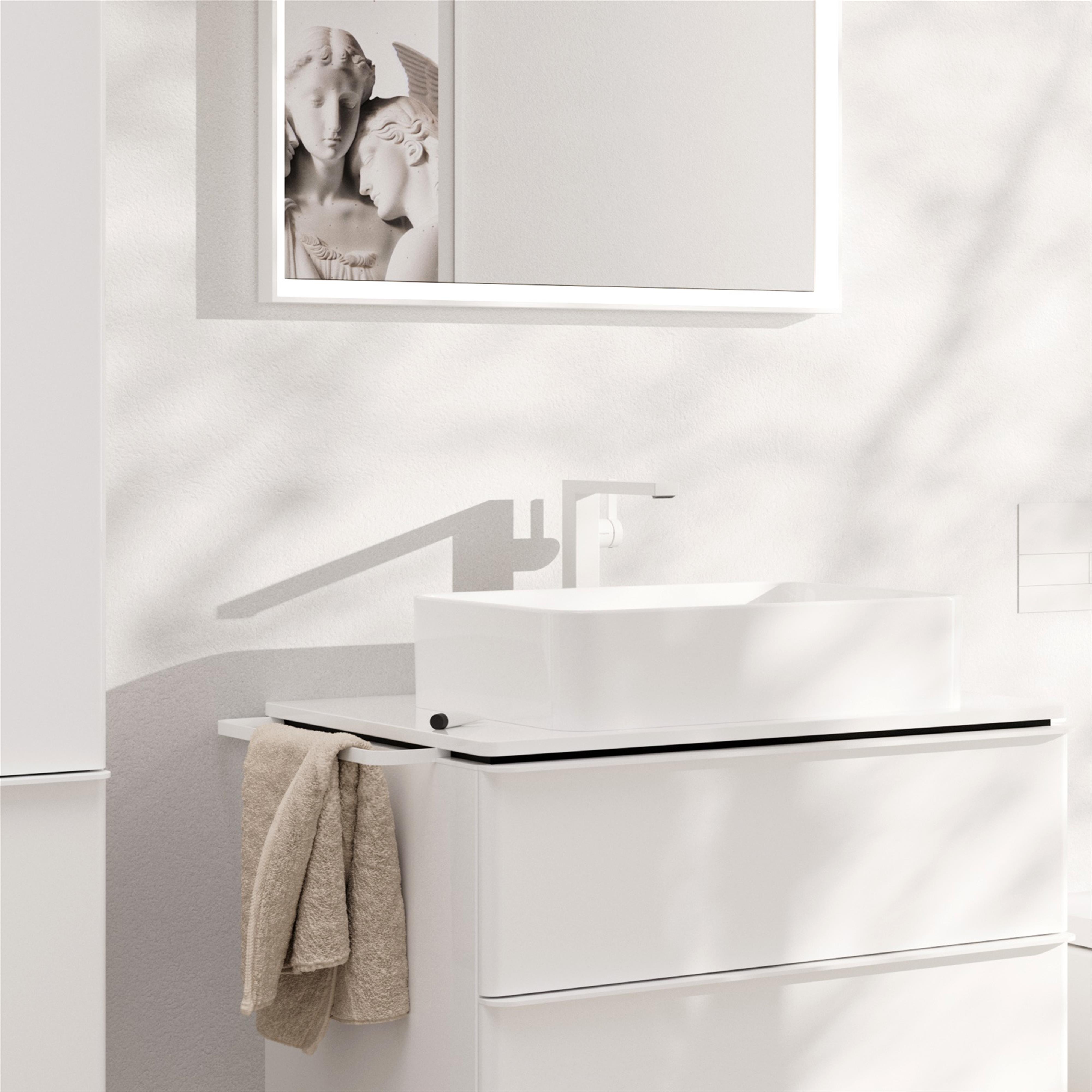 Hansgrohe Tecturis E bateria umywalkowa stojąca wysoka CoolStart biały mat 73070700