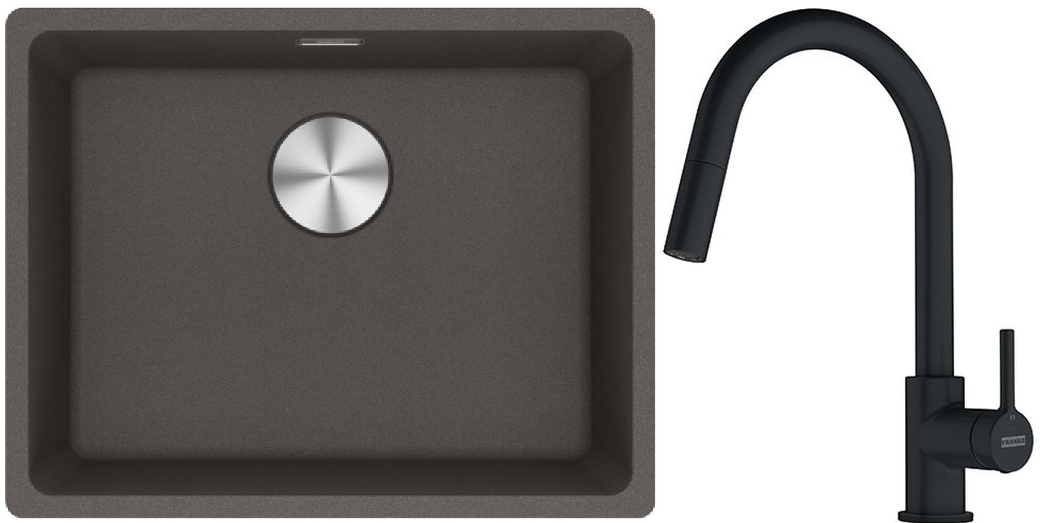 Franke Maris MRG 110-52 zlewozmywak granitowy 55,3x43,3 cm łupkowy szary z baterią kuchenną Lina czarny mat (1250716375, 1150626053)