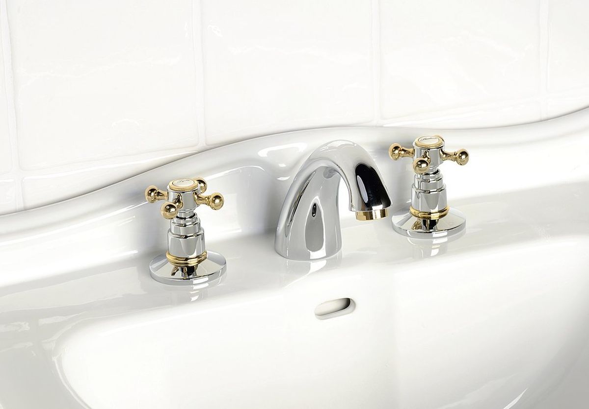 Sapho Antea bateria umywalkowa stojąca 3-otworowa chrom/złoto 3022