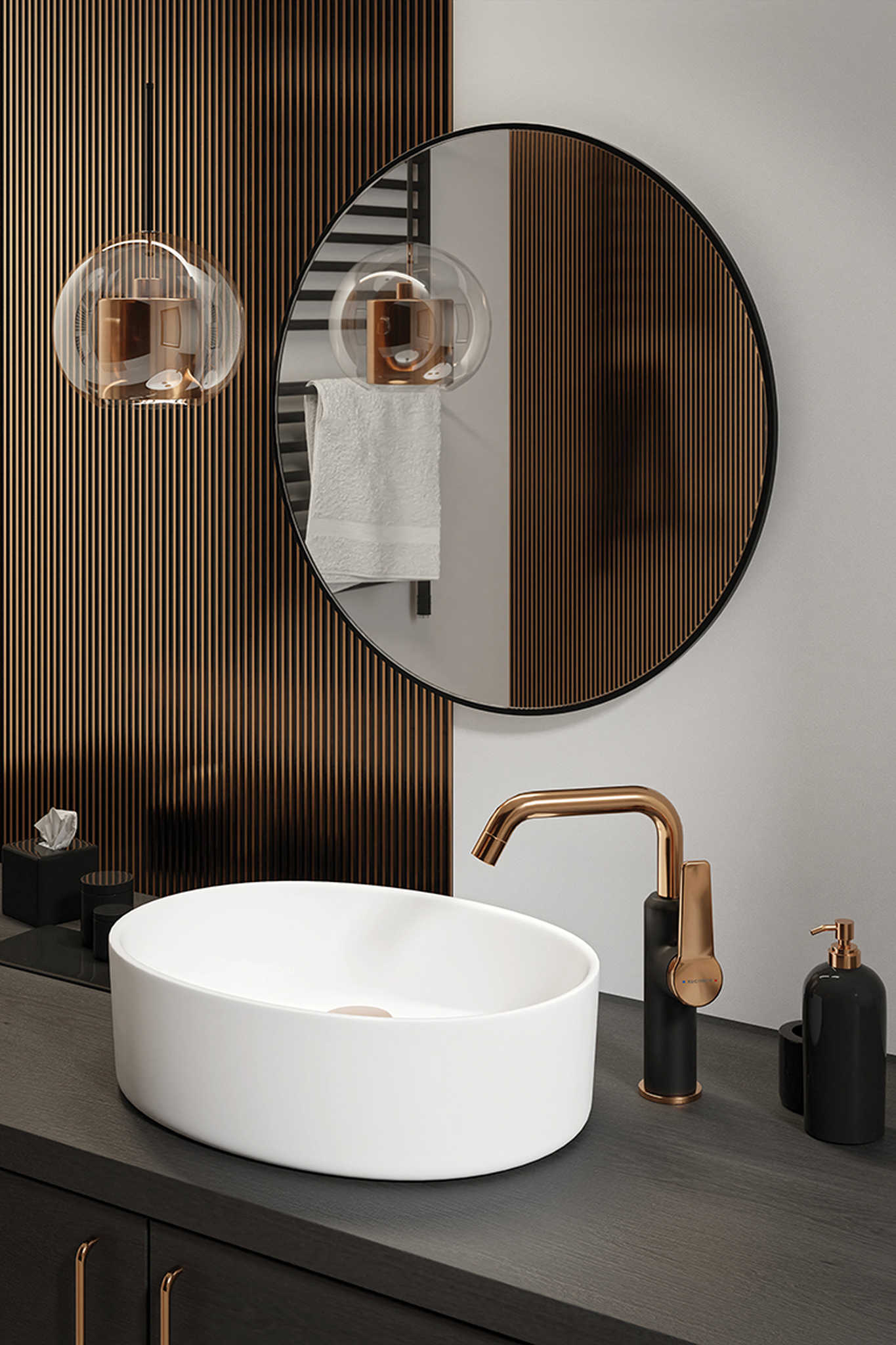 Kuchinox Alanis bateria umywalkowa stojąca czarny/różowe złoto BQI825D