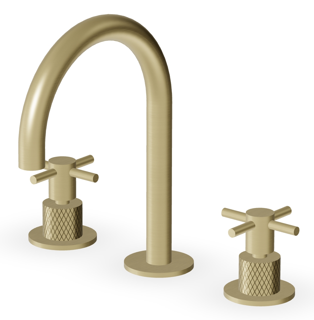 Zucchetti Helm bateria umywalkowa stojąca 3-otworowa brytyjskie złoto szczotkowane/radełkowanie ukośne ZHM515.XP31G3