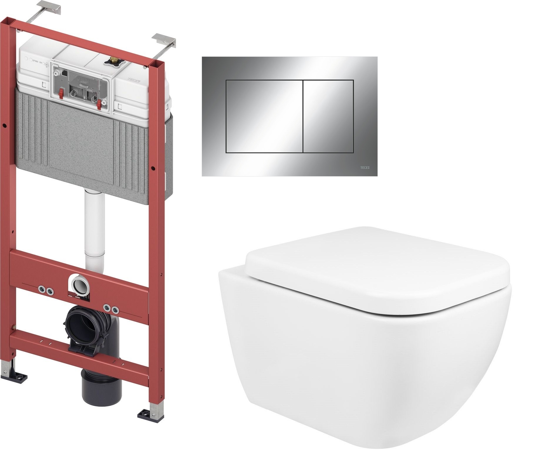 Zestaw Oltens Vernal miska WC wisząca z deską wolnoopadającą i stelaż podtynkowy Tece Base z przyciskiem Now biały/chrom błyszczący ... - Wysyłka w 