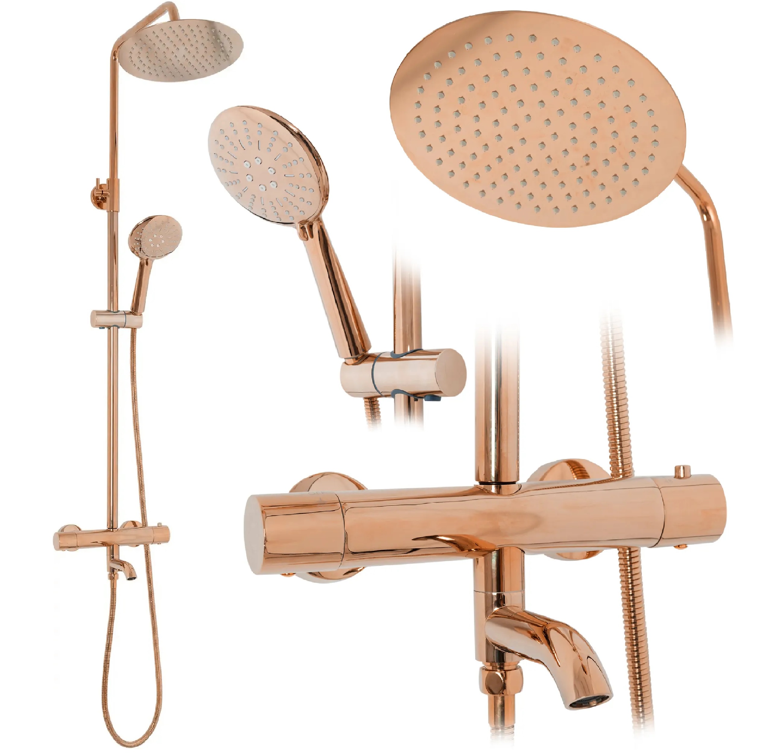Rea Lungo zestaw wannowo-prysznicowy ścienny termostatyczny różowe złoto REA-P6606