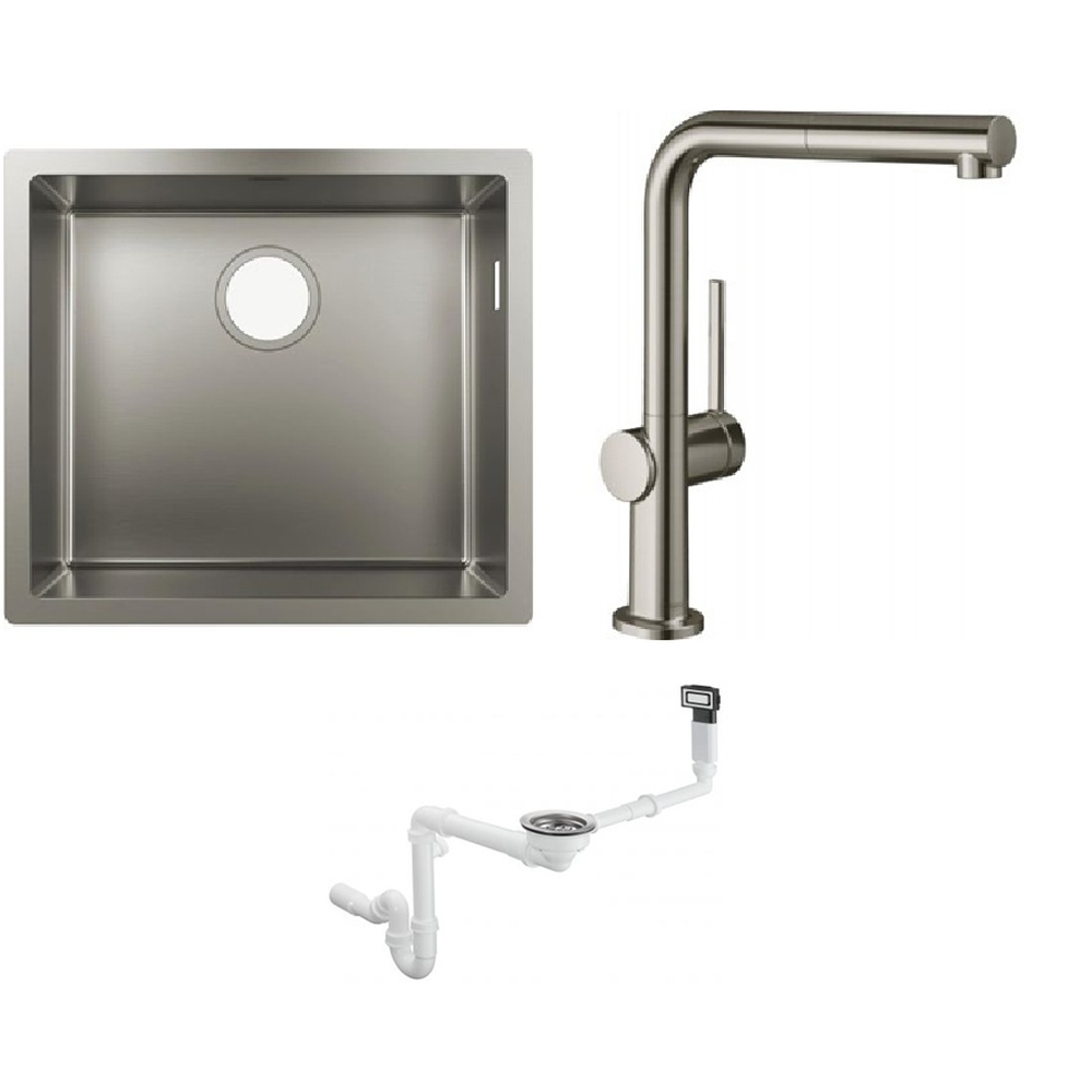 Zestaw Hansgrohe S71 S719-U500 zlewozmywak stalowy z baterią Talis M54 i syfon (43427800, 72809800, 43921800) - Wysyłka w 24h