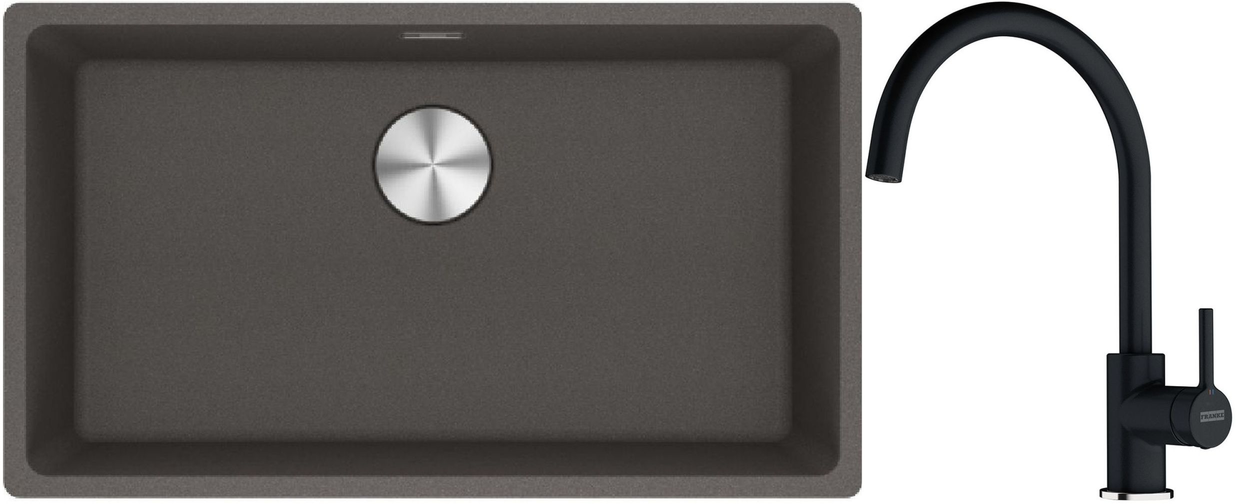 Franke Maris MRG 110-72 zlewozmywak granitowy 75,3x43,3 cm szary/grafitowy/onyx z baterią kuchenną Lina onyx (1250716377, 1150626020)