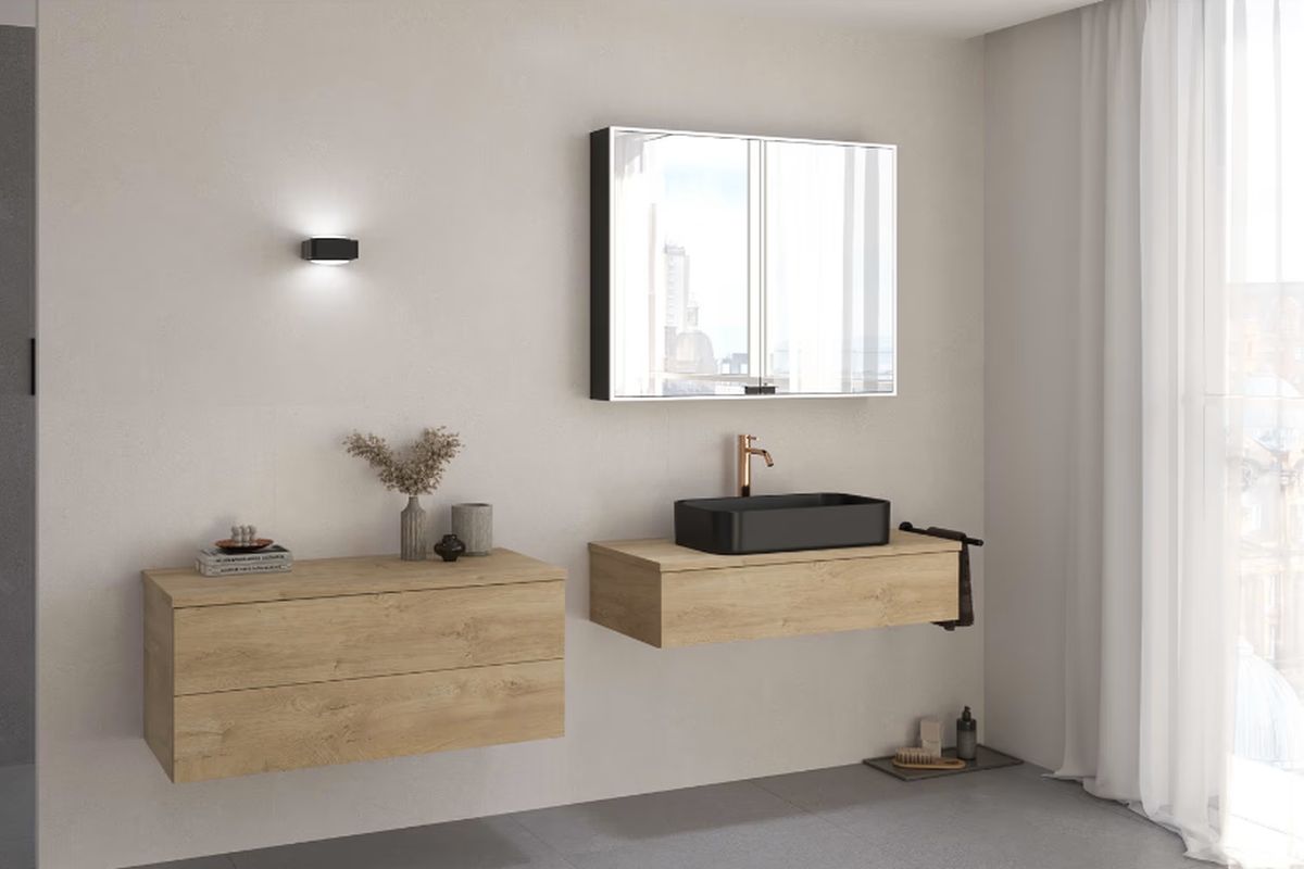 Kronenbach Cube szafka z blatem 101x48,7x23,5 cm podumywalkowa wisząca jasny dąb KBWTKOWTL1011GH