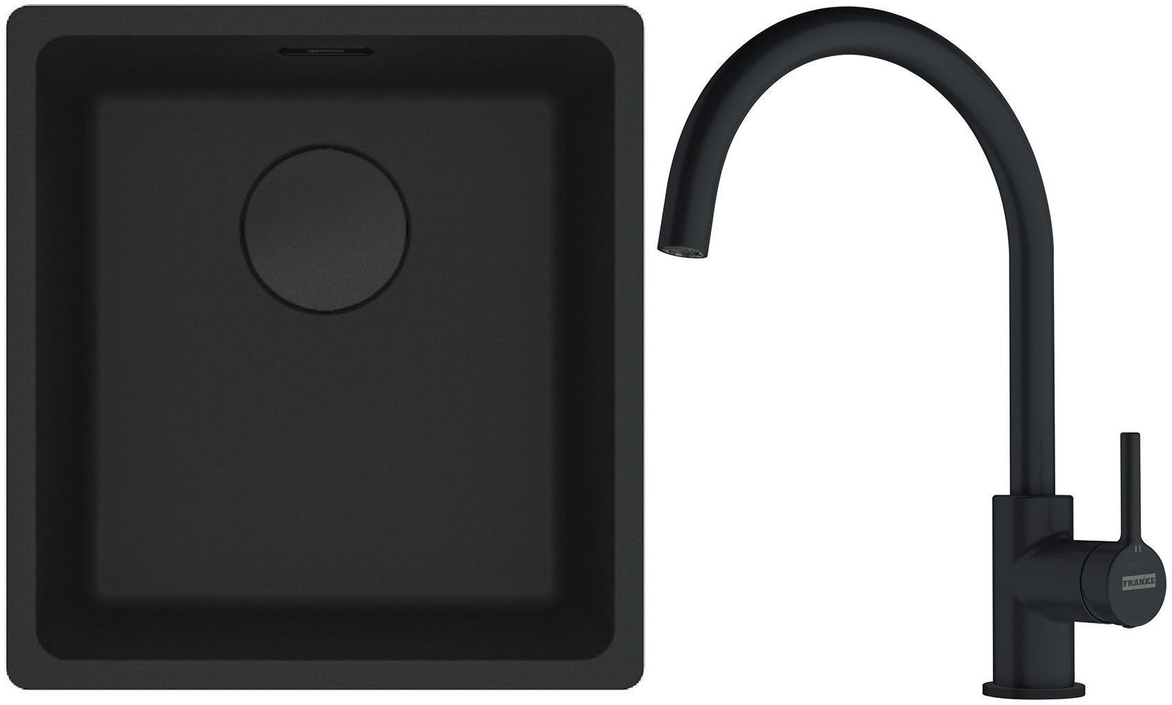 Franke Maris MRG 110-37 zlewozmywak 40x37 cm Fragranit + czarny mat z baterią kuchenną Lina (1250697760, 1150626019) - Wysyłka w 24h