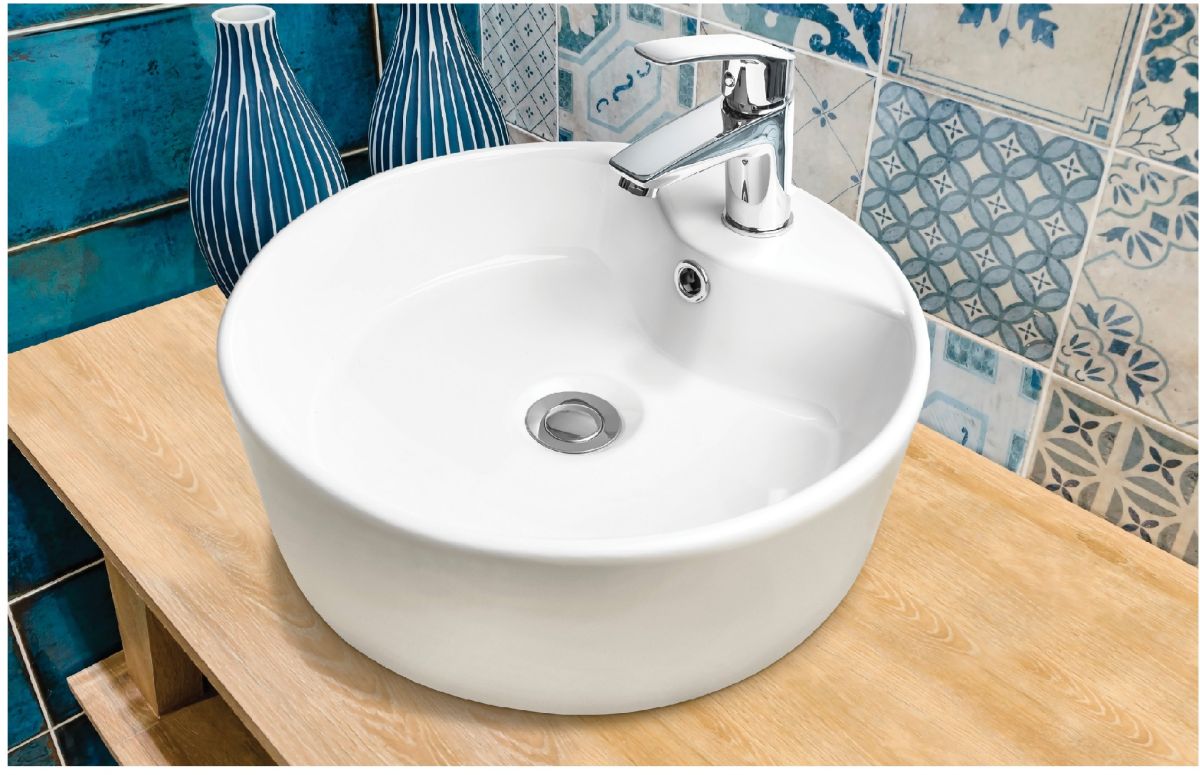 Invena Granada umywalka 41 cm nablatowa okrągła biała CE-44-001