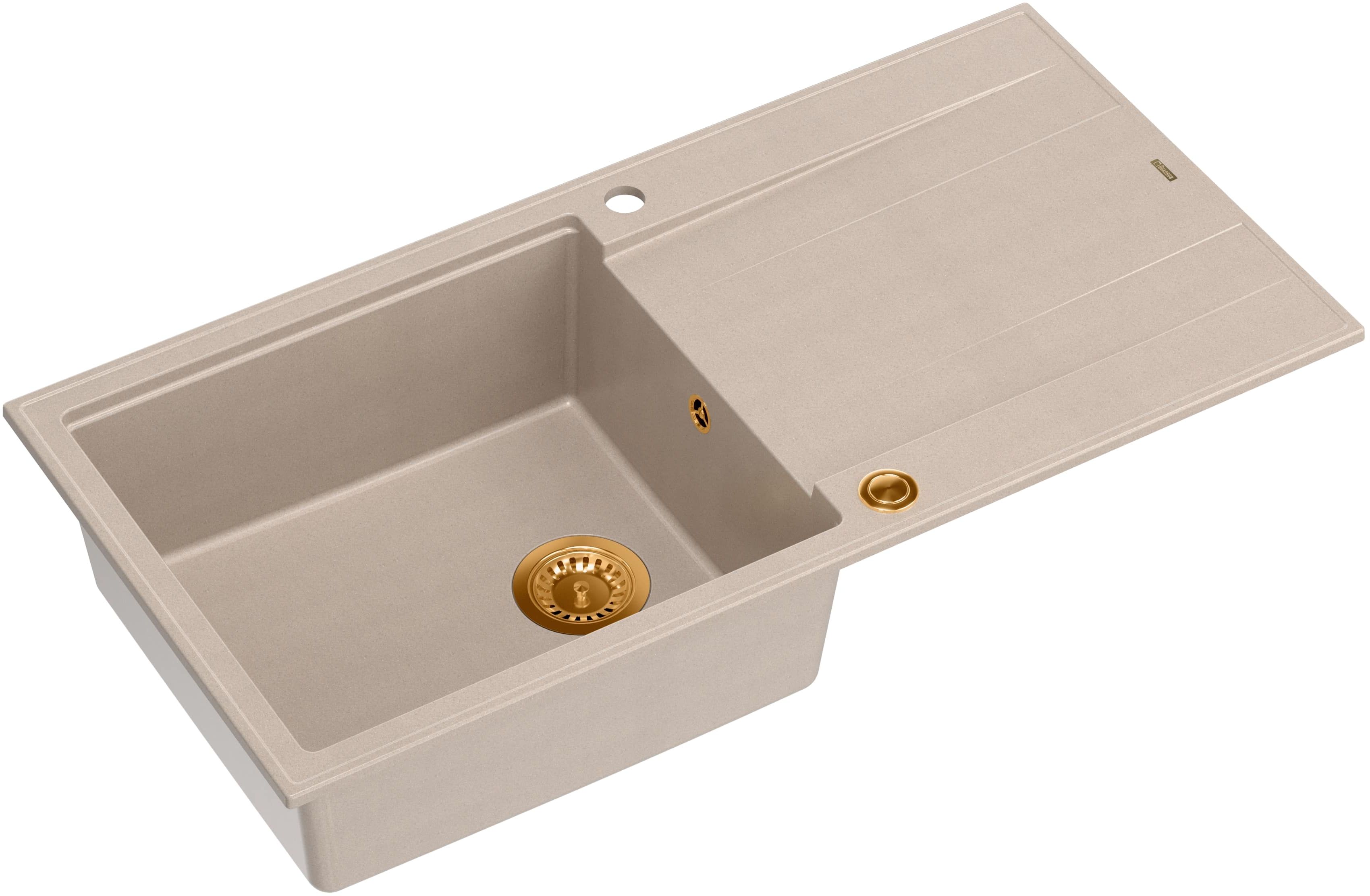 Quadron Evan 146XL zlewozmywak GraniteQ 100x50 cm beż/elementy miedziane HCQE10050U2_PVDC1_P2O