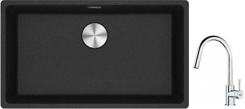 Franke Maris MRG 110-72 zlewozmywak 72x40 cm Fragranite onyx z baterią kuchenną Lina chrom (1250687261, 1150693229)