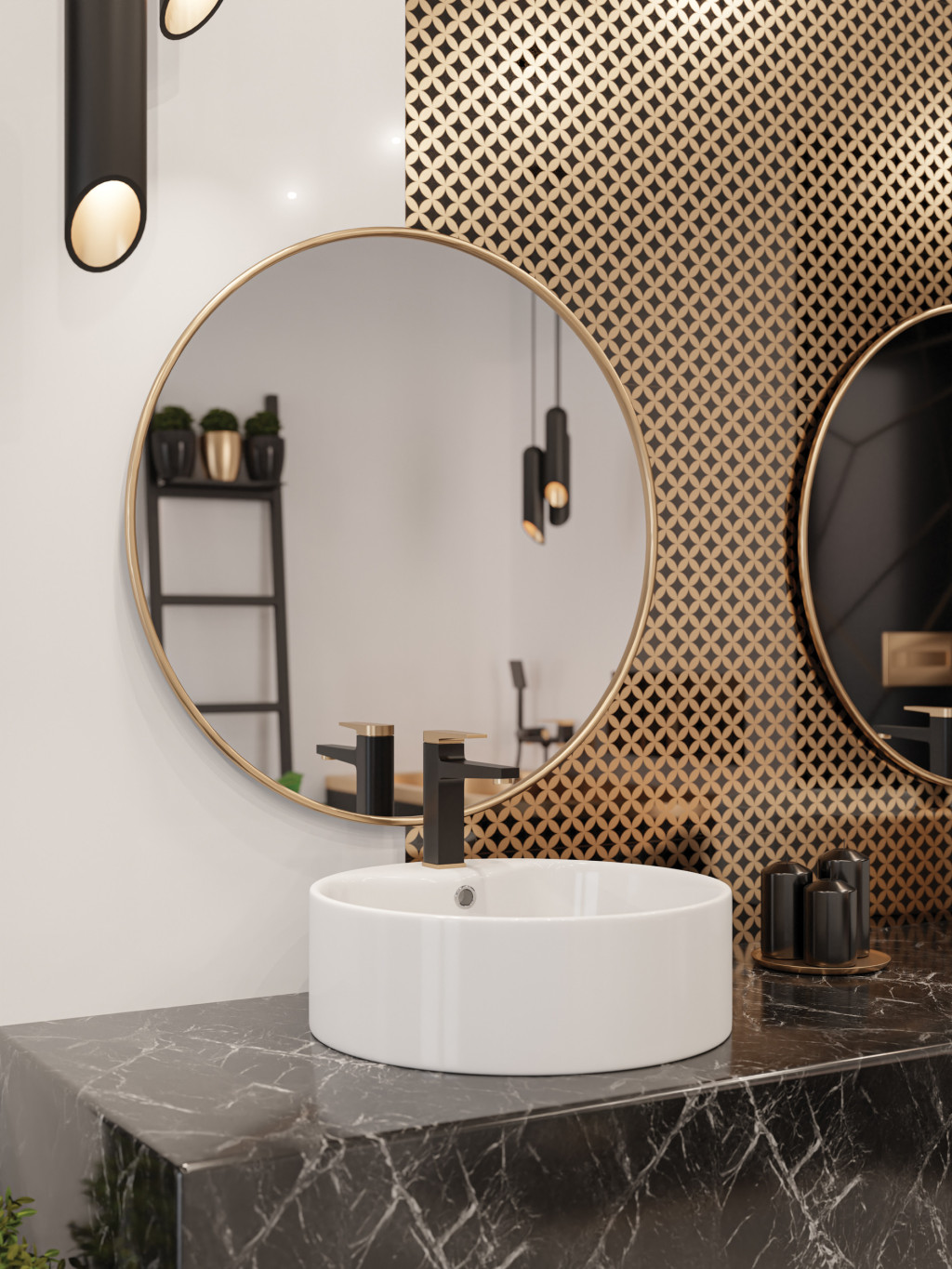 Invena Midnight bateria umywalkowa stojąca czarny mat/różowe złoto BU-35-014